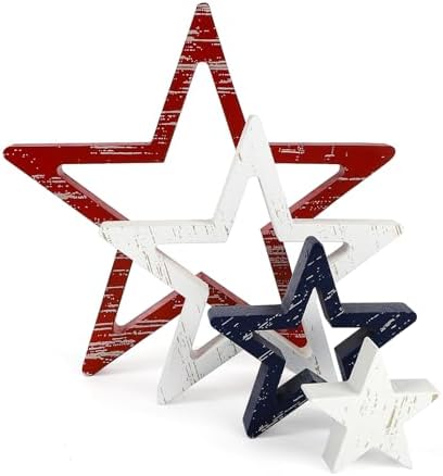 COCHIE 4th of July Decorations Stars Set of 4, Red White Blue Dec...