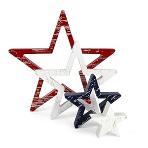 COCHIE 4th of July Decorations Stars Set of 4, Red White Blue Decor, Patriotic Memorial Day Star Tiered Tray Decor, Labor Day Fourth of July Decoration for Home Office Table Shelf (Retro Solid)