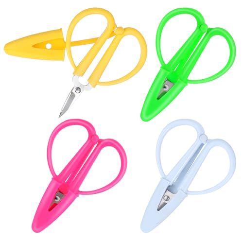 XLIUAX 4 Pcs Small Needlepoint Scissors Set Tiny Scissors with Cover Multicolor Mini Crochet Scissor Embroidery Craft Clipper for Crafts Sewing and Yarn Paper Cutting