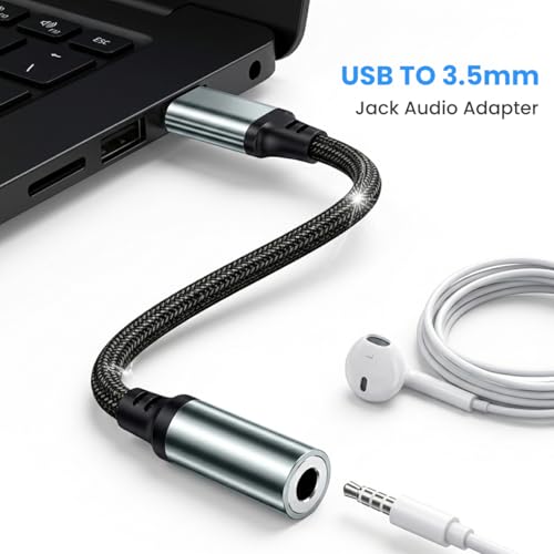 Image of Verilux USB to 3.5mm Jack Audio Adapter, Sound Card USB to Aux Adapter,15cm Nylon Braided Aluminum Alloy Housing External Sound Card Adapter for Headphones, Speakers & Microphone
