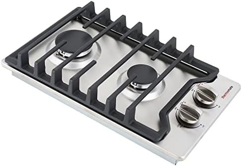 12 Inch Gas Cooktop, thermomate Built In Gas Rangetop with 2 High Efficiency SABAF Burners, NG/LPG Convertible 304 Stainless Steel Gas Stove Top with Flame Out Protection, CSA Certified