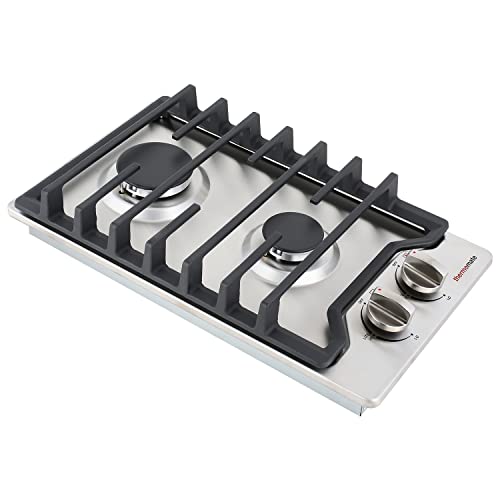 12 Inch Gas Cooktop, Thermomate Built In Gas Rangetop With 2 High Efficiency Sabaf Burners, Ng/Lpg Convertible 304 Stainless Steel Gas Stove Top With Flame Out Protection, Csa Certified #TOP15