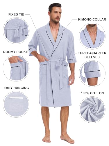 Image of COLORFULLEAF 100% Cotton Men's Bathrobes Summer Kimono Short Sleeve Lightweight Soft Breathable Spa Robe for Men