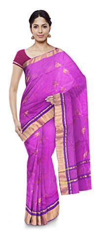 MAHENDRA KOLI CHANDERI Chanderi Cotton Silk Saree With Blouse Piece (mk12_Purple)