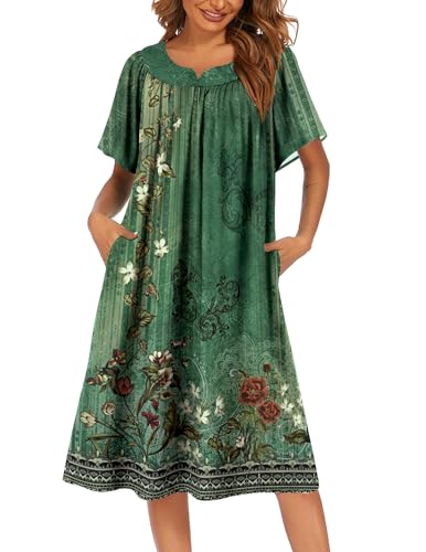 Image of Ekouaer Womens Nightgown Short Sleeve House Dress with Pockets-Floral Print Mumu Dress