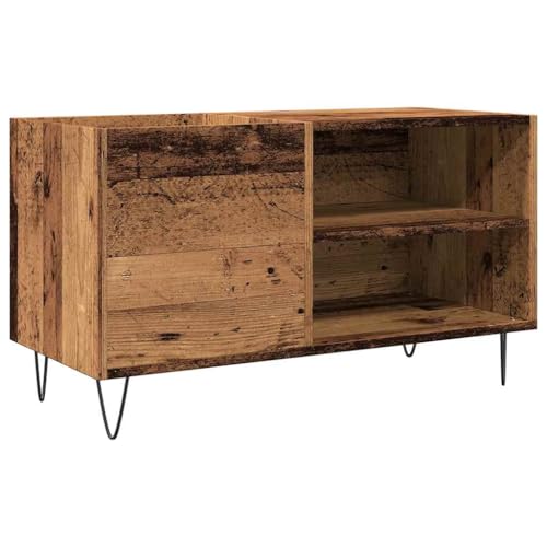 Plumbpyr Armoire en bois vieilli avec pieds en fer - 84,5 x 38 x 48 cm - Espace de rangement pour disques vinyles et rangement multimédias, salon, bureau -...