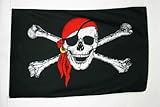 AZ FLAG Flagge Pirat ROTES Halstuch 90x60cm - Piraten Totenkopf Fahne 60 x 90 cm - flaggen Top Qualität