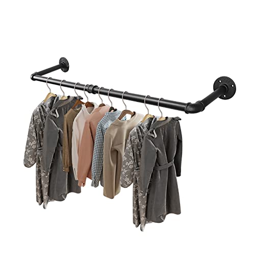 Livabber Industrial Pipe Clothes Rack, Heavy Duty Detachable Iron Garment Rack Wall Mounted, Rustic Saving Space Clothes Bar Multi-Purpose Hanging Rod For Bedroom, Closet, Black (36 Inch) #TOP7