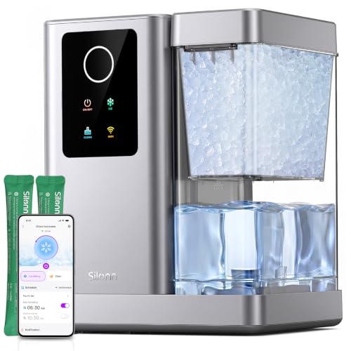 Image of Silonn Premium Countertop Nugget Ice Maker with Smart APP & Voice Control, Self-Cleaning Pebble Ice Machine with 3L Water Tank, 44lbs /24H Soft Chewable Sonic Ice, for Home & Party, Silver