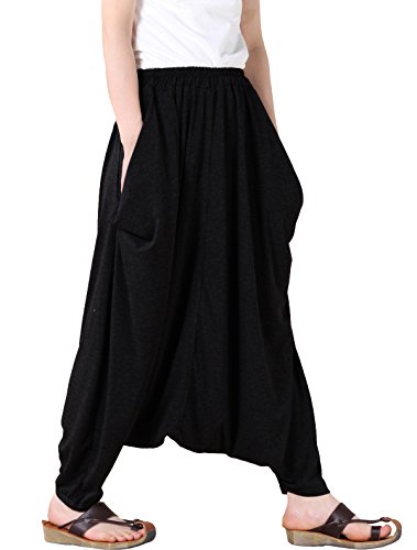 Mordenmiss Women's Casual Drop Crotch Harem Pants (Style 1-black) One Size