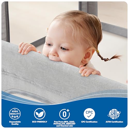 Image of Sweeby Baby Playpen, 59x59 Inch Baby Gate Foldable Playpens for Babies and Toddlers, Extra Large Playpen with Door Play Yard for Kids Fence Indoor and Outdoor Play Pen, Gray