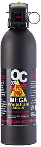 Pfefferspray OC 5000 Mega Weitstrahl (Jet) mit Pistolengriff zur Heimverteidigung - 400ml