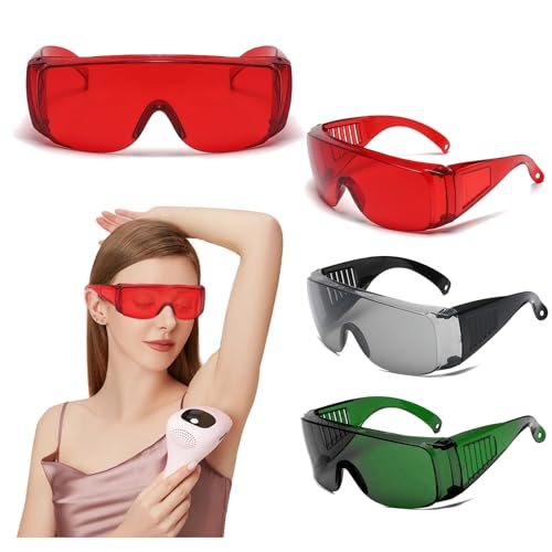 FOSDICK 3 PCS Gafas de Seguridad Láser, Gafas de Protección Láser para el Tratamiento de Depilación Láser y Operador de Cosmetología Láser Protección Ocular con Estuche (Rojo, Verde, Negro)