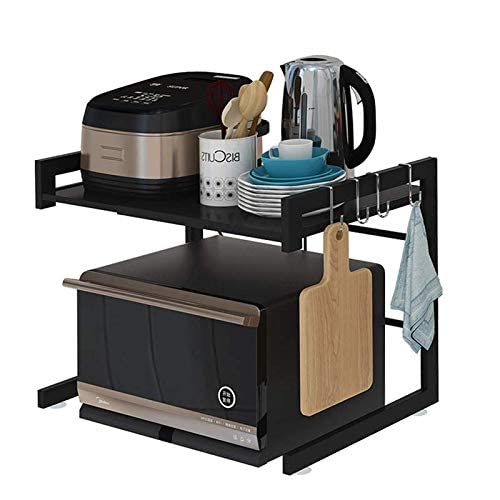azorex Soporte Extensible para Microondas Estante Estantería Horno Encimera de Acero al Carbono con Ganchos para Colgar Multifuncional Organizador Estanteria Cocina 37.5*7.5*43cm (Negro) Cover