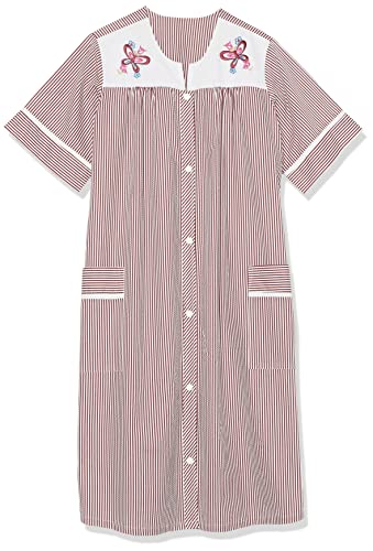 Image of AmeriMark Women Calf-Length Snap Front Knit Duster House Coat Robe - Loose-Fitting Plush Bathrobe - Short Sleeve Bath Robe