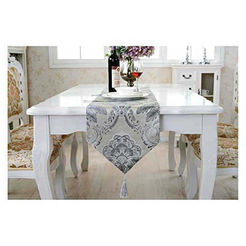 Chemin de table hiver fleurs vintage en polyester infroissable gris