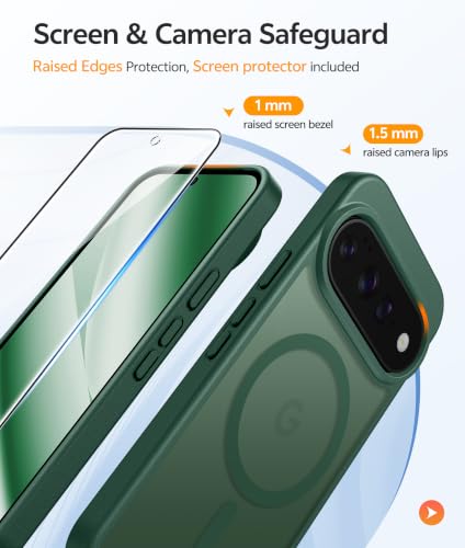 Image of FNTCASE for Google Pixel 11 Pro XL Case, Fit for Magsafe, Screen Protector | Translucent Matte Magnetic Back, 14FT Military Grade Drop Protection, Shockproof Protective Phone Cover, Green