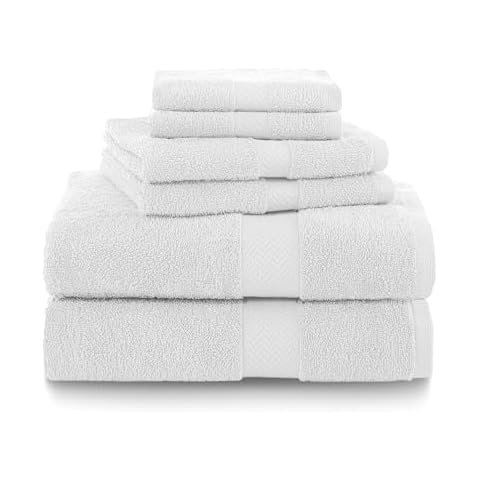 Martex 6-Piece Luxury 100% Cotton Towel Set | Quick Dry | Super Absorbent | Super Soft 100% Ringspun Cotton Towels | 2 Bath Towels | 2 Hand Towels | 2 Wash Cloths | White Cover