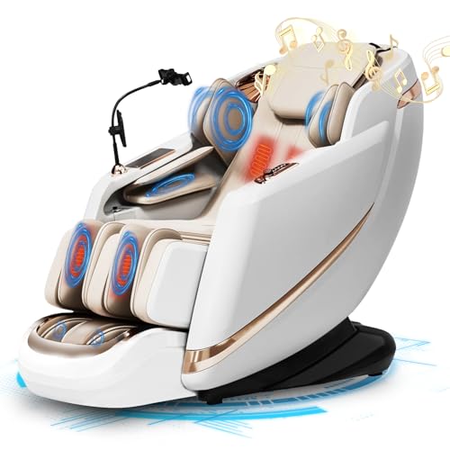 IPKIG 2024 4D Massage Chair - Full Body Deep Zero Gravity SL-Track Shiatsu Massage Recliner Chair with Massage Roller/AI Voice Control/Bluetooth Speaker/Fully Assembled, Brown, Beige