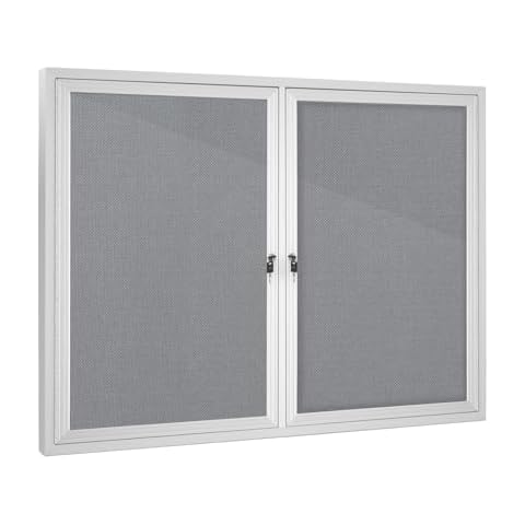 Enclosed Bulletin Board with Locking Door, Outdoor Bulletin Board Weatherproof, Lockable Display Case for Home, Office, and Community Use(31.5" L x 43.3" W Gray) Cover