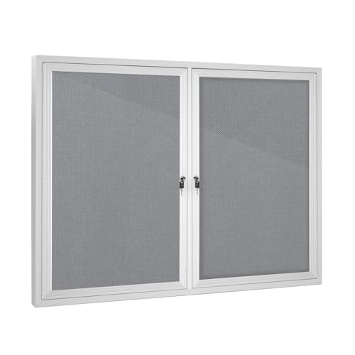 Enclosed Bulletin Board with Locking Door, Outdoor Bulletin Board Weatherproof, Lockable Display Case for Home, Office, and Community Use(31.5" L x 43.3" W Gray)
