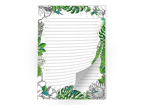 Briefpapier Schreibblock liniert zum Ausmalen für Mädchen Kinder Schule Tropen Blumen (1 Block A4 mit 25 Blättern)