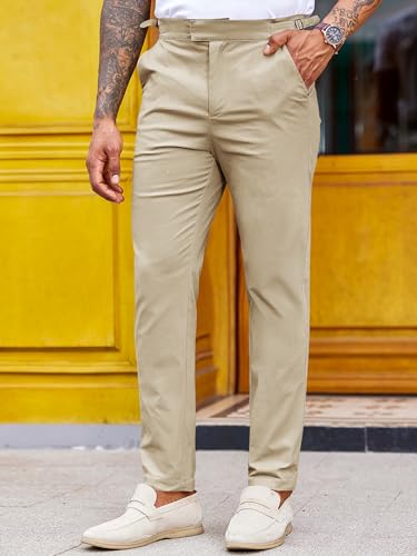 PASLTER Mens Chinos Pants Slim Fit Stretch Flat-Front Skinny Dress Suit Pants Cotton Slacks2
