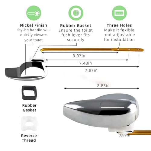 Image of Toliet Handle Front Mount Toilet Tank Flush Lever Replacement, Trip Lever Handle Universal Fits Most Toilets, Easy Install, Chrome Finish