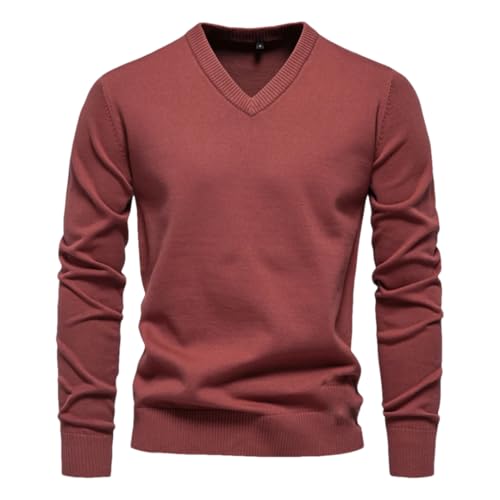 Mens V-Neck Solid Pullover Sweaters Cotton Long Sleeve Casual Social Knitted Sweater Tops