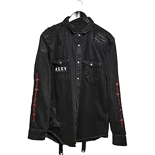 Seidarise Men's Black Denim Jacket Jean Hip Hop Oversized Cropped Street Wear Coat #TOP1