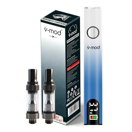 E-Cigarette Kit Complete CBD Vaping Kit 400mAh Battery with 2 x 0.5ml 510 Thread Cartridges Vaporizer Pen No E Liquid No Nicotine (Blue-White)