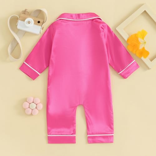 Multitrust Newborn Baby Girl Boy Silk Pajamas Long Sleeve Button Down Satin Infant Pjs One Piece Jumpsuit Loungewear3
