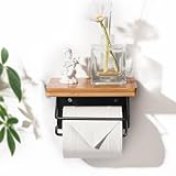 トイレットペーパーホルダー1連、大容量トイレットペーパー収納、スマートフォンや小物、植物置き台付き、スタイリッシュでモダンなデザイン、バスルーム、賃貸、DIYバスルームデコレーションに最適 (木の色, シングル)