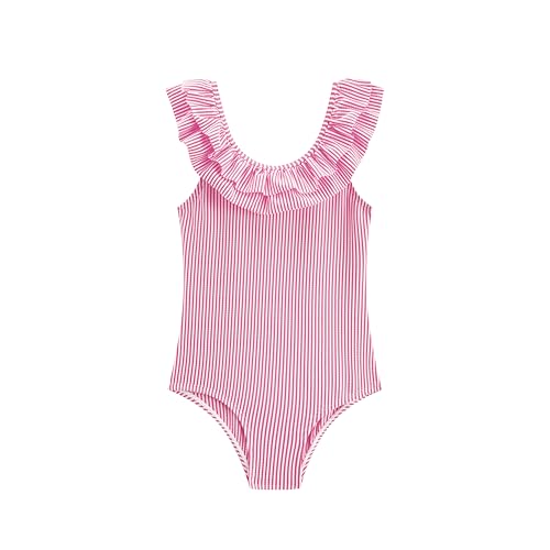 Image of LIZENS Girls One Piece Swimwear Yellow Stripe Ruffle Striped Swimsuit for Kids 2-12