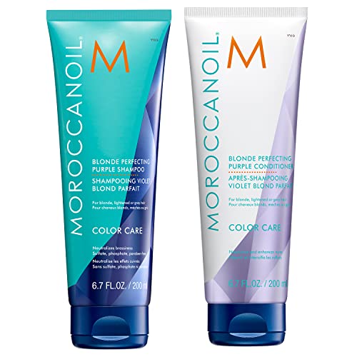Moroccanoil Silbershampoo + Blonde Perfecting Lila Conditioner für perfektes Blond, 250 ml Moroccanoil Silbershampoo + Blonde Perfecting Lila Conditioner für perfektes Blond, 250 ml