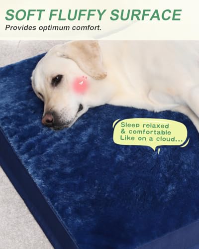 Image of KSIIA Orthopedic Dog Bed for Extra Large Dogs with Waterproof, Blue, 47x29 | Deluxe Soft Plush Dog Crate Bed, Washable Pet Mat with Removable Cover & Egg Crate Foam for Extra Large Dogs Sleeping
