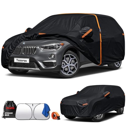 Tozaroa BMW X1 SUV Cover Waterproof All-Weather,Outdoor Heavy Duty UV-Resistant Full Car Covers with Windshield Sun Shade&Storage Bag,Driver Door Zipper (Includes a Towel)