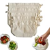 PETARYA Wiederverwendbares Mehrzweck-Set zur Aufbewahrung von Lebensmitteln, waschbar, 100% Baumwollstoff, Set mit 5 Größen mit Seitenfaltenboden, Ideal für Gemüse, Obst & Trockenwaren