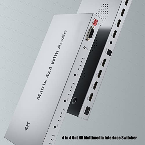HDMI Matrix Switch 4x4, 4K HDMI Switch Splitter 4 em 4 Out com controle remoto, suporte 4K 30Hz HDR