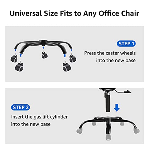 MASTERY MART Heavy Duty Office Chair Base Replacement, 2500 Lbs, 28\"(70 cm), Metal Desk Chair Base Replacement Parts with Universal Gas Cylinder Hole and Casters Sockets, Matte Black
