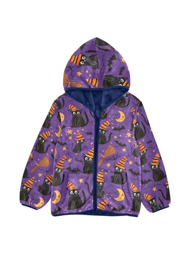 Purple Halloween Cat Bat Girls Fleece Jacket Girls Fall Jacket Boys Coats Zip Up Hoodie Children Outerwear 2-10T