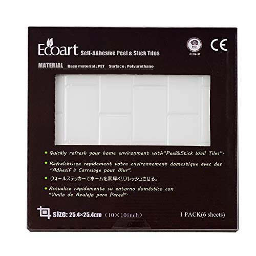Ecoart Peel And Stick Backsplash 10" X 10" Stick On Kitchen Bathroom Backsplash Subway Peel And Stick Tile (6 Sheets) (Subway White With White Grout) #TOP6