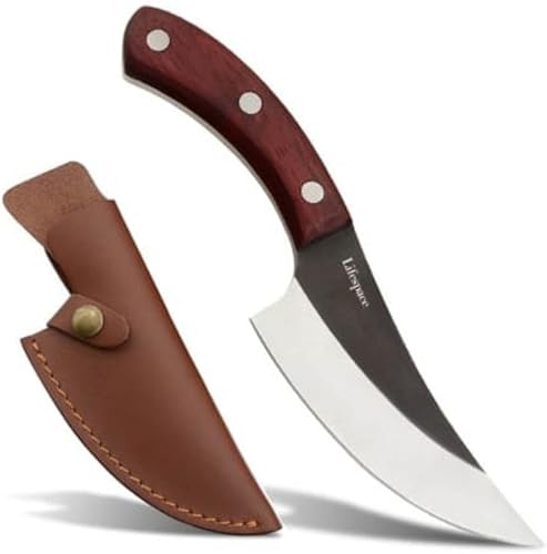 Lifespace Cuchillo de chef estilo vikingo con mango de madera y funda Lifespace Cuchillo de chef estilo vikingo con mango de madera y funda