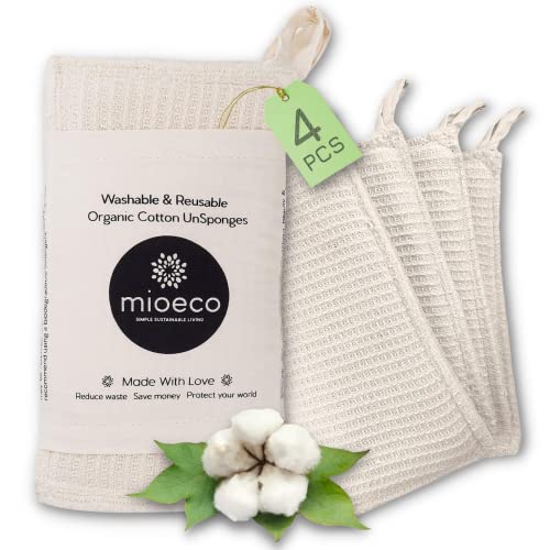 MioEco Unsponge Natural Reusable Kitchen Sponges - Organic Non-Scratch Sponges for Dishes - Washable & Organic Dish Towels - Zero Waste Sponge - Pack of 4 - Reusable Kitchen Towels - Cleaning Sponge