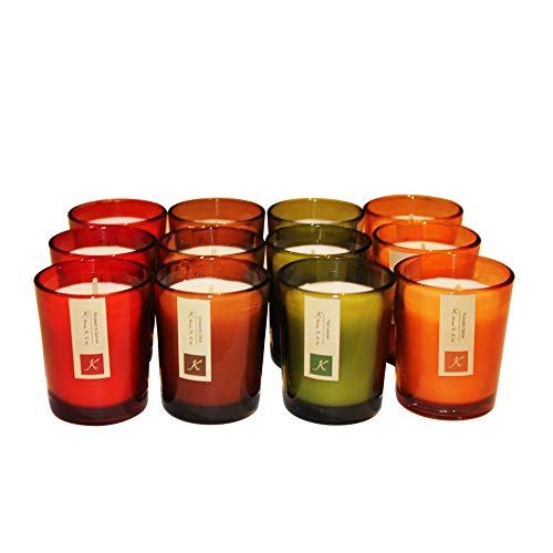 KRIXOT Assorted Set of 12 Colored Glass Votives in 4 Fragrances | Pumpkin