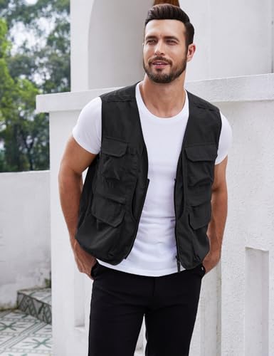 Gihuo Men's Utility Fishing Vest Lightweight Outdoor Work Safari Travel Cargo Vest with Multi-Pockets2