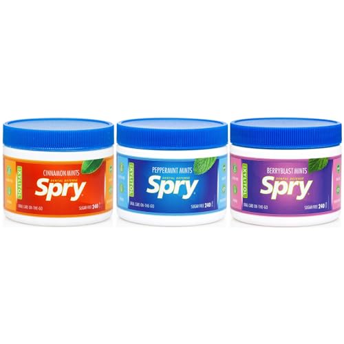 Spry Pastillas de Canela sin Azúcar con Xilitol – Favorecen la salud bucal, aumentan la producción de saliva, combaten el mal aliento, sin OGM y sin gluten, 240 Count (Pack of 3)