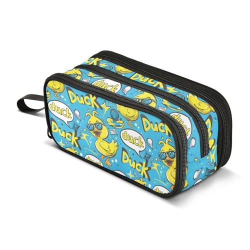 Image of Rubber Duck Bubbles Pattern Pencil Case 3 Compartment Pen Bag Pouch Holder Box School Portable Stationery Storage Bag for Girls Boys