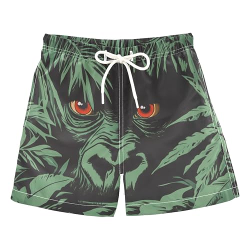 Selerdon Quick Dry Swim Trunks Gorilla Face for Boy Kids Summer Fashion Beach Shorts with Adjustable Waist and Side Pocket for Daily Wear Outdoor Play XS Multicoloured
