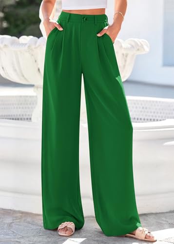 KIRUNDO Dress Pants Women 2026 Summer Polka Dot Palazzo Wide Leg Trousers Flowy Business Casual Slacks for Work with Pockets(Green, Large) — view 3